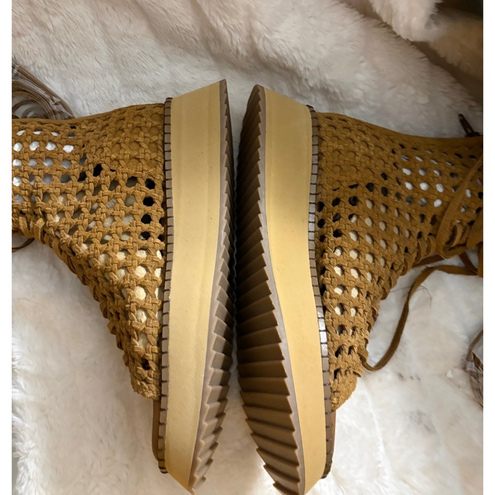 Free People Women Woven Lace Up Gladiator Platform Sandals Tan Leather Bootie 8 - Picture 7 of 11
